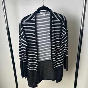 Moa Moa Gray Long sleeve striped Lightweight Open Front Cardigan Sweater Small